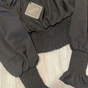 Off shoulder midi long sleeve crop top